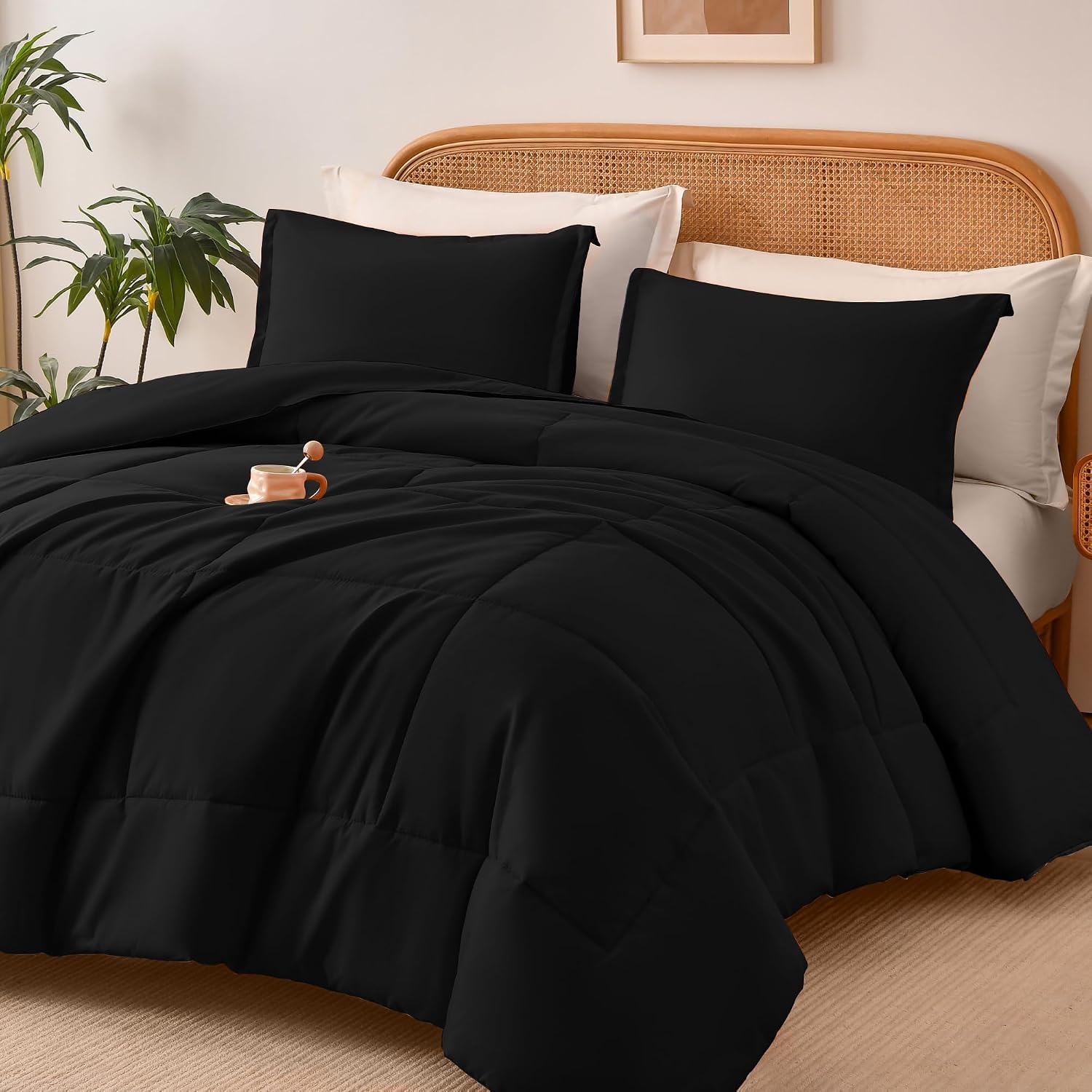Shatex Lightweight Blanket Comforter 1 Piece, 90x68 inches, Summer Solid Color Bedding Comforter, Super Soft Filling Material, Machine Wash - Black Twin