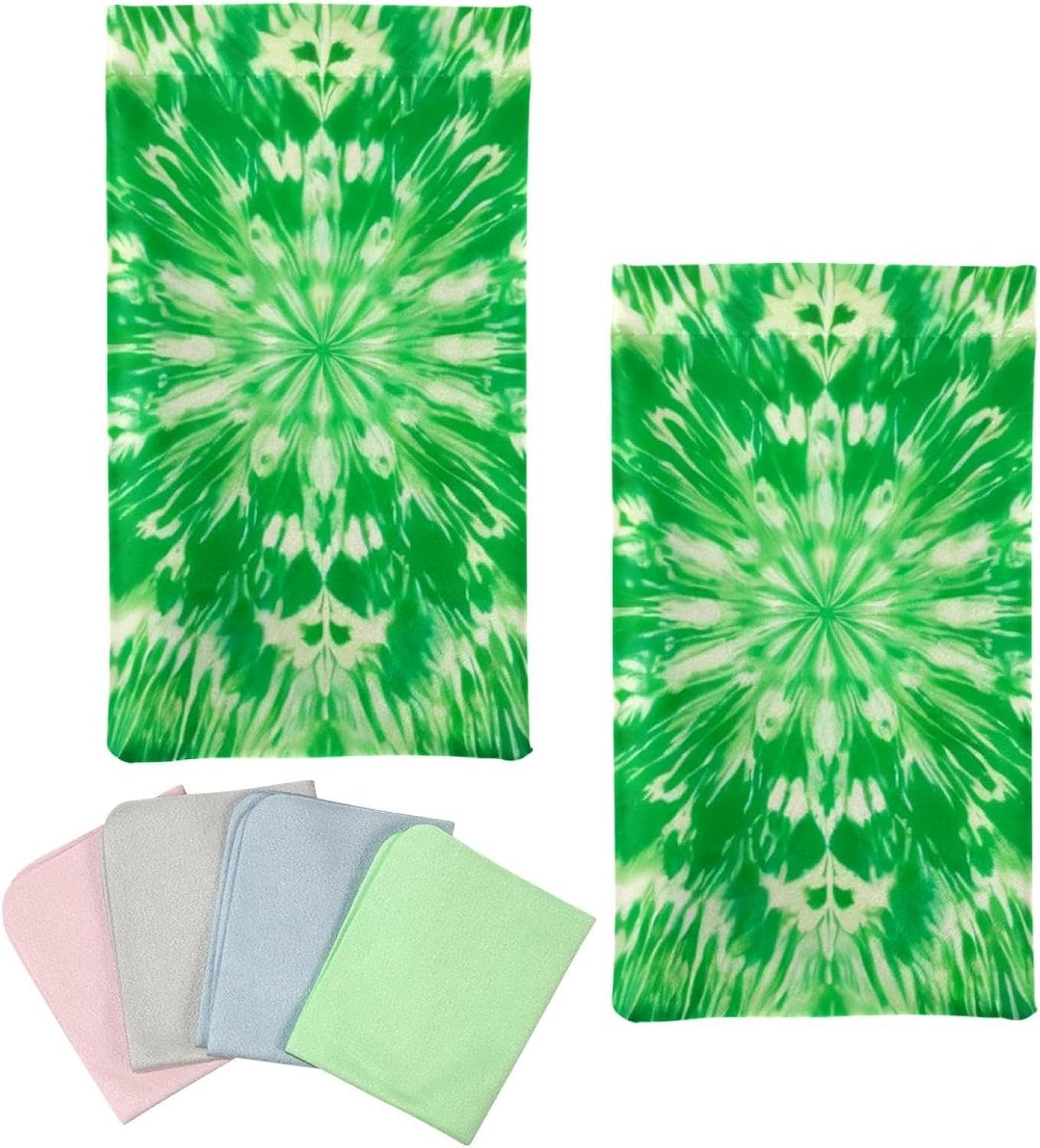 Waterproof & Durable Sunglasses Clip Bag, Set of 2 Sunglasses Shrapnel Bag with 4 Microfiber Cloths, Green Tie Dye