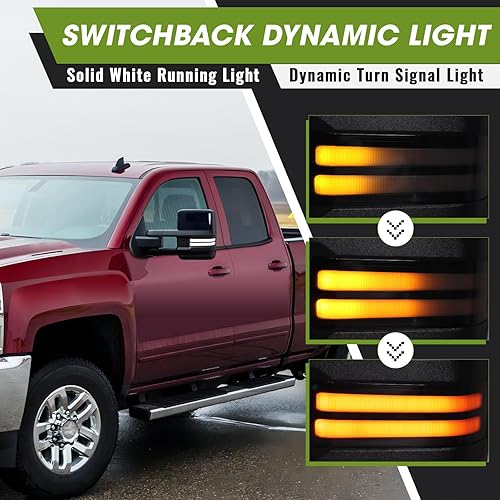 Miniatura 4 de Siziom espejos retrovisores para remolque para Chevy SilveradoGMC Sierra 1500 (2014-2018), 2500HD3500HD (2015-2019) con señal de giro dinámica y