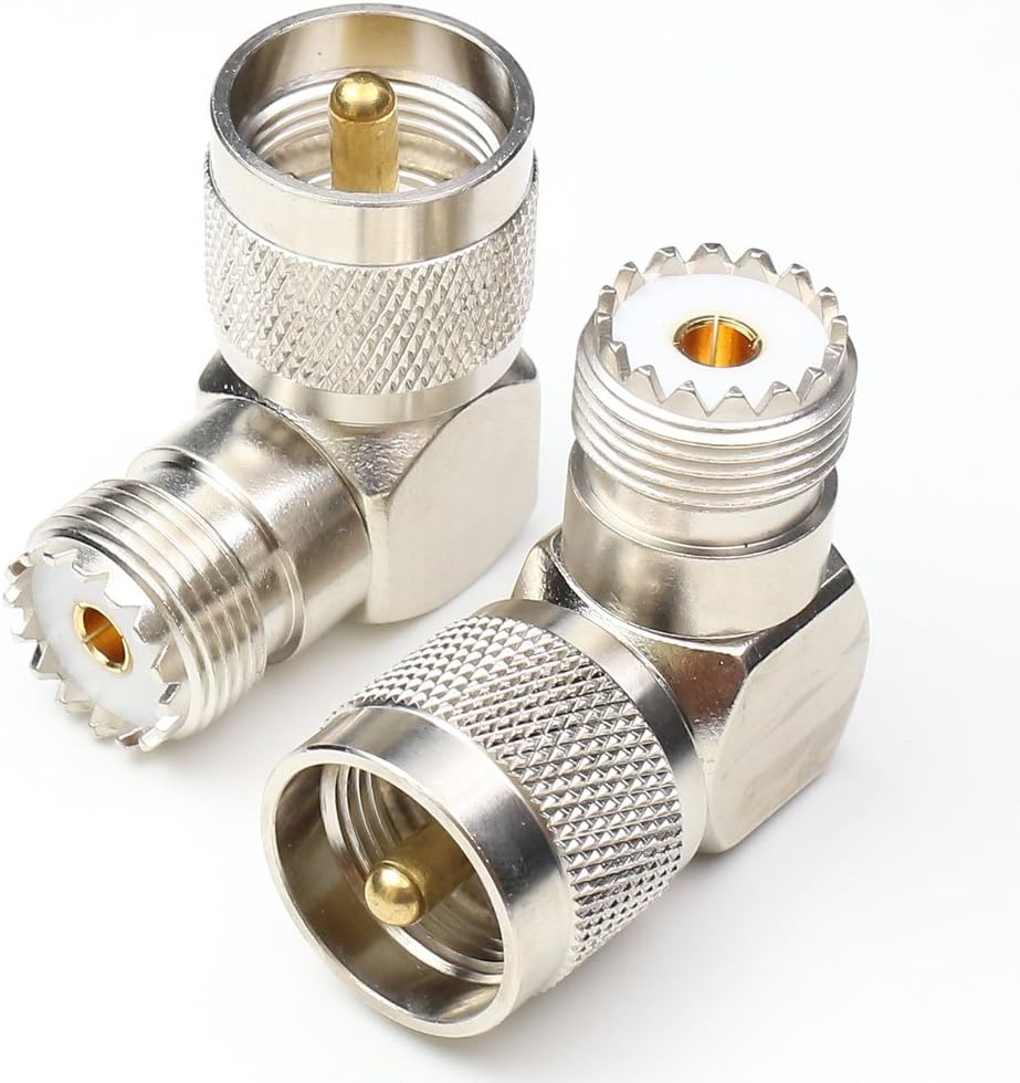UHF Male to Female Right Angle Connectors, PL259 Coax Connector UHF Right elbow 90 Degree Connector SO239 Coaxial Connectors Adapters 2Packs