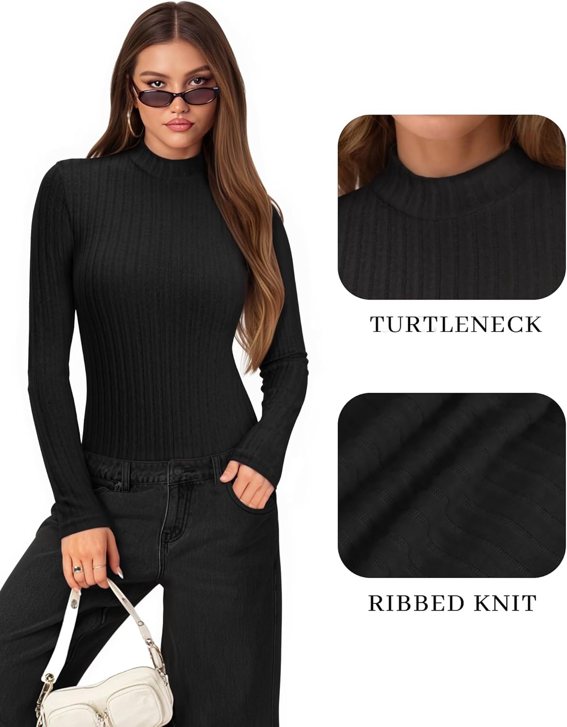 MANGOPOP Women's Mock Turtleneck Long Sleeve Shirts Thermal Ribbed Knitted Sweater Shirt for Womens 2025 Trendy Tops - Image 5