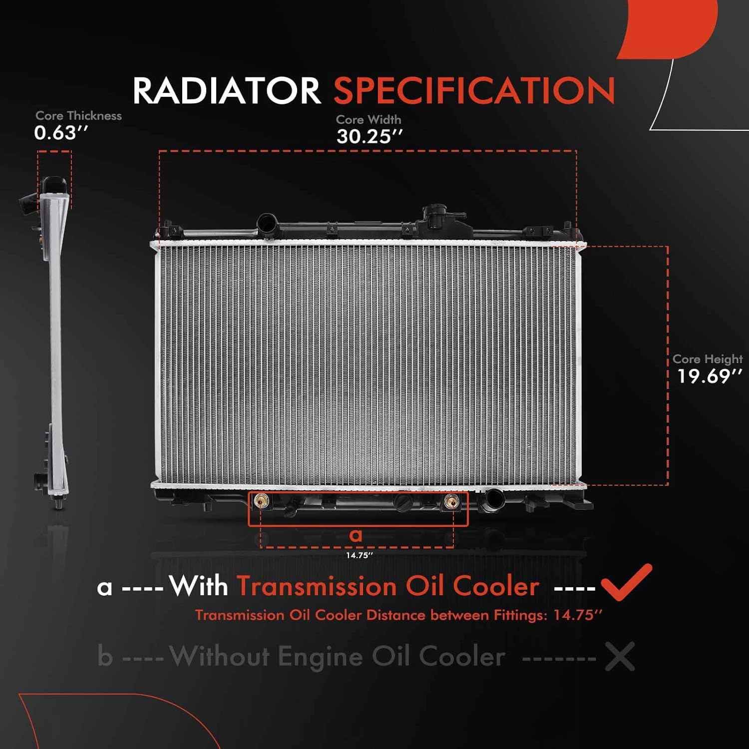 A-Premium Engine Coolant Radiator with Transmission Oil Cooler Compatible with Honda Pilot 2003-2004 Acura MDX 2001-2002 V6 3.5L, Automatic Transmission, Replace# 19010PGKA51