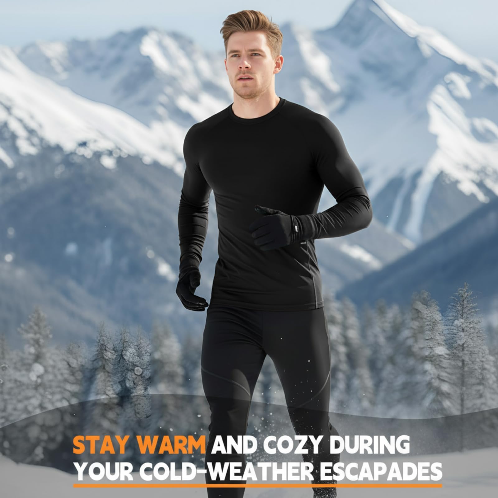 Coume Thermo-Kompressionsshirt für Herren, mit Fleece gefüttert, Rollkragen, Unterhemd, langärmelig, athletisches Workout, 4 Stück