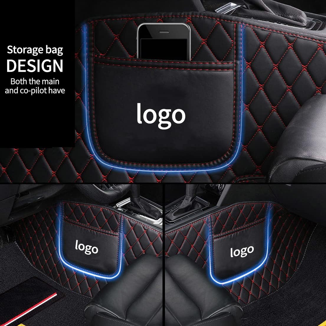 Custom Double Layer Car Floor Mats, Custom Fit for 95% Cars Carpet Mats, All Weather Waterproof Non-Slip Protection Double Layer Floor Liners(Red + Red)