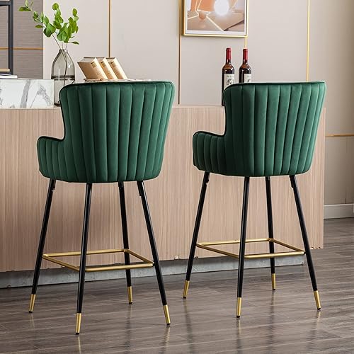 Miniatura 6 de Guyou Juego de 2 taburetes de bar de terciopelo con respaldo alto, sillas altas tapizadas de isla de cocina de 30 pulgadas, silla de pub con