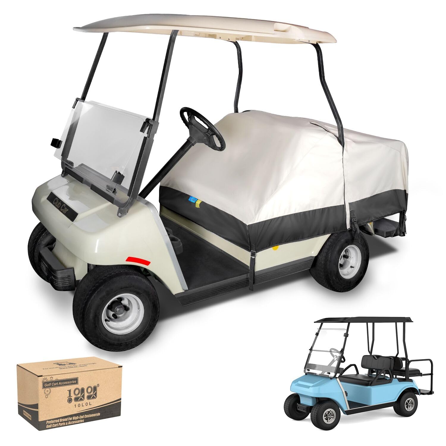 10L0L Funda de Asiento para Carrito de Golf, Funda Antipolvo para EZGO Club Car Yamaha de 4 Plazas, Impermeable y Resistente al Viento, Beige y Negro