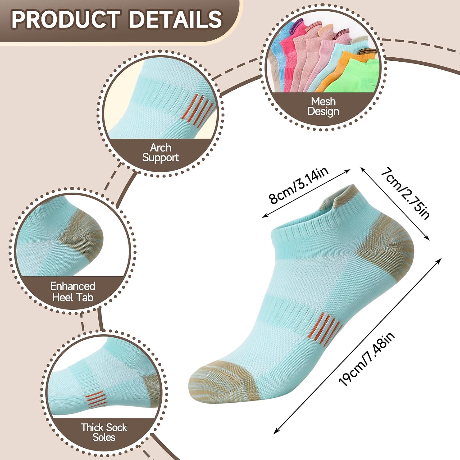 9 Pairs Ankle Running Socks for Women Breathable Athletic Anti-blister Low Cut Socks