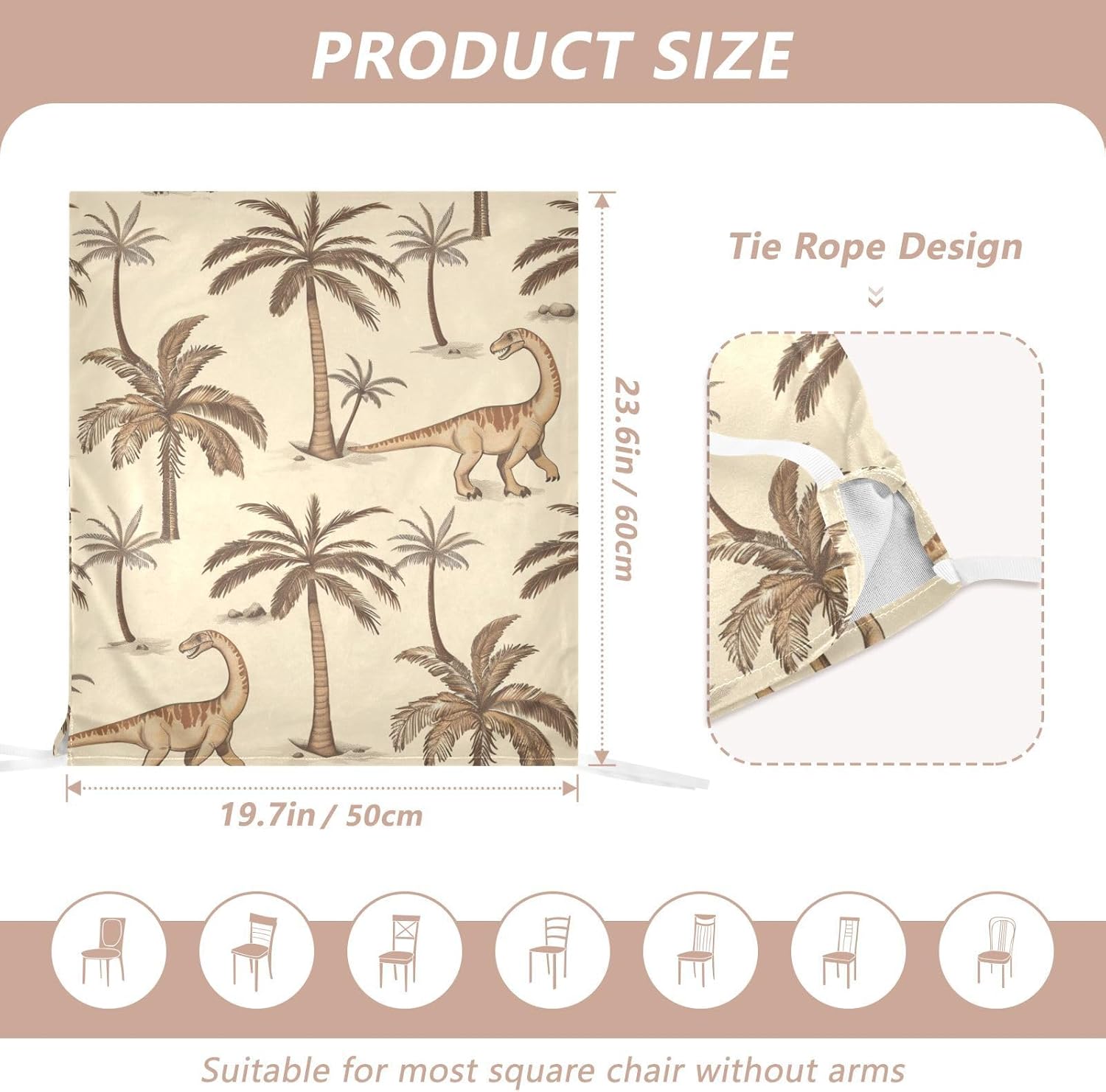 ALAZA Retro Palm Trees Dinosaur Chair Back Cover Set of 6, Washable Reusable Removable Chair Slipcovers Decorative Chair Cover for Home Kitchen Wedding Party