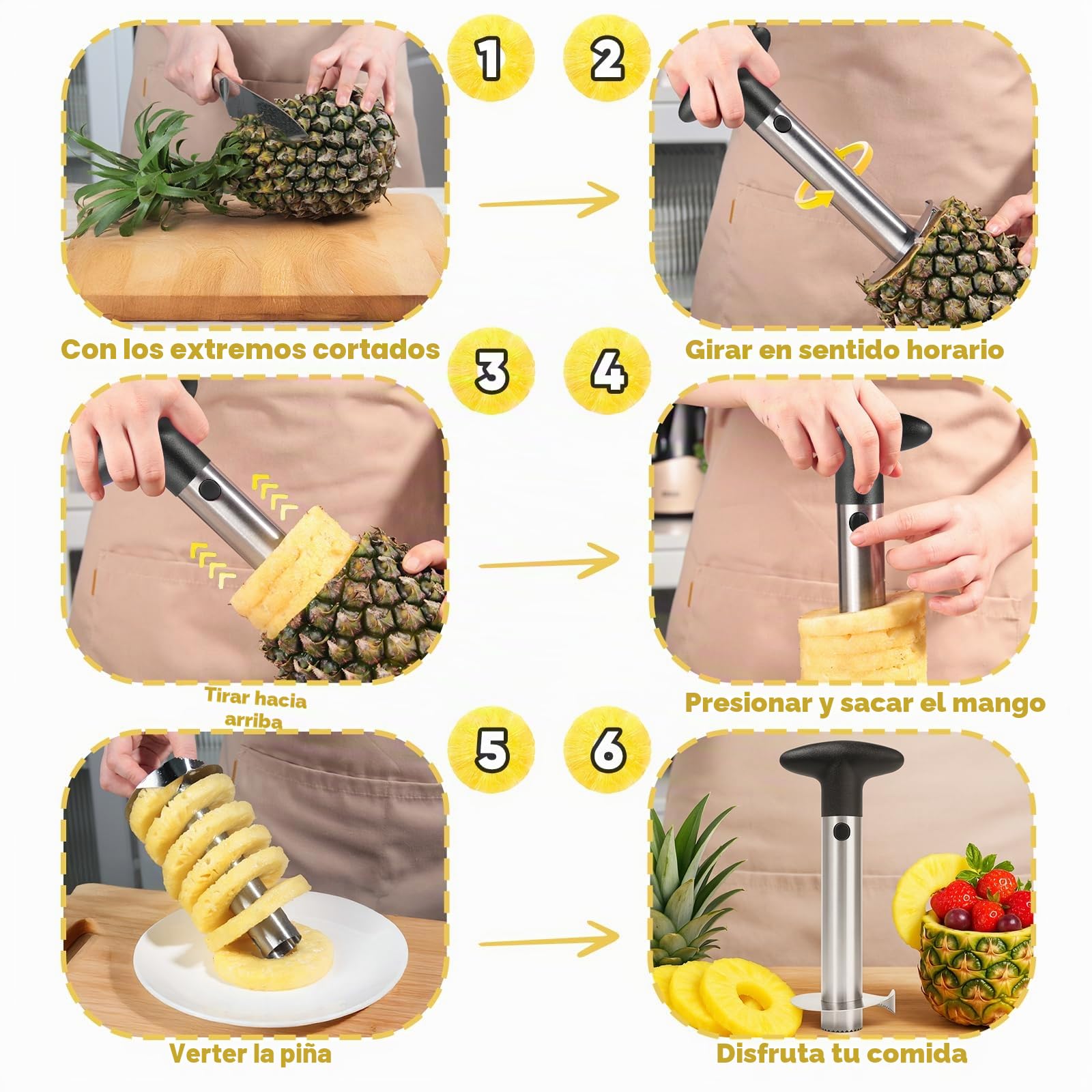 Newness Cortador de Piña de Acero Inoxidable,pelador de piña, Herramienta para el hogar y la Cocina con Cuchilla Afilada para Anillos de Frutas dicadas, [Mejorada, Reforzada, Gruesa]