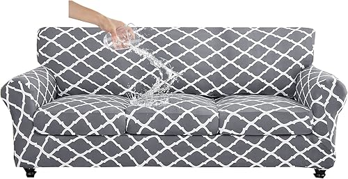 CRFATOP Funda de sofá suave con estampado floral de 4 piezas para perros, funda elástica para sofá de 3 cojines separados, fundas de sofá lavables