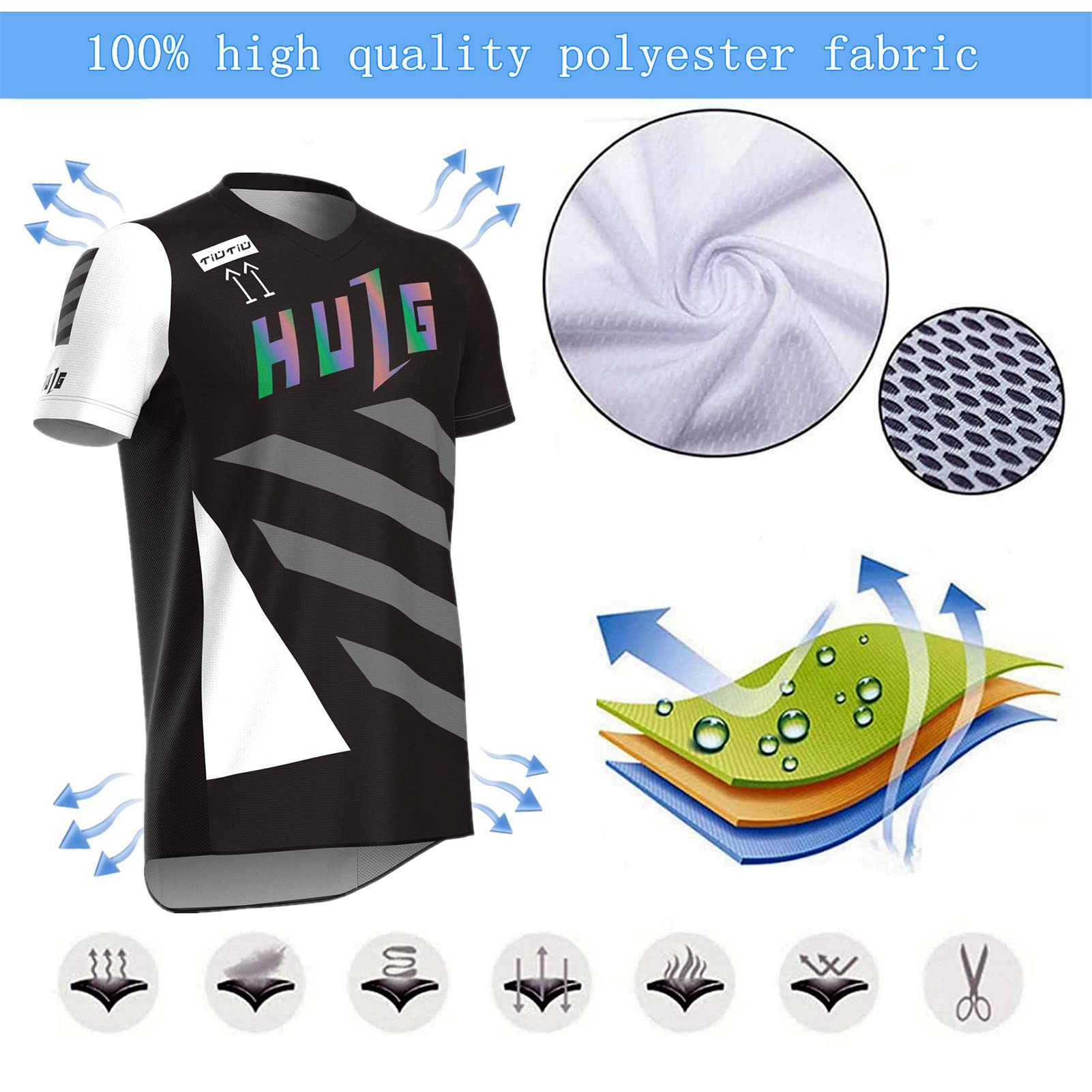 Maillot VTT à Manches Courtes pour Hommes, Maillot De Descente, Vêtements De Vélo pour Hommes Vêtements De Cyclisme/Motocross Chemise De Vélo De Montagne VTT BMX