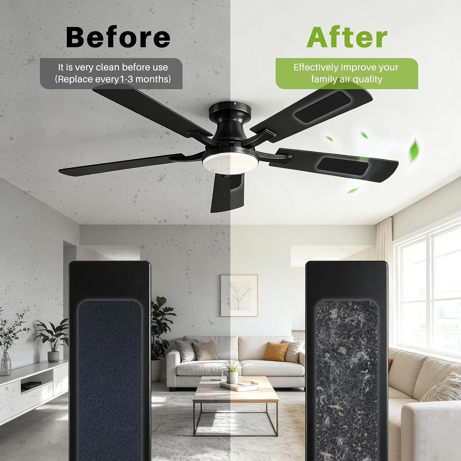 Fanluter 10 Pack Ceiling Fan Filters, Barnacle Activated Carbon Fan Filters Fits All Ceiling Fans for Home, Ceiling Fan Air Purifier Pads for Dust, Dander & Odors- Improves Indoor Air Quality
