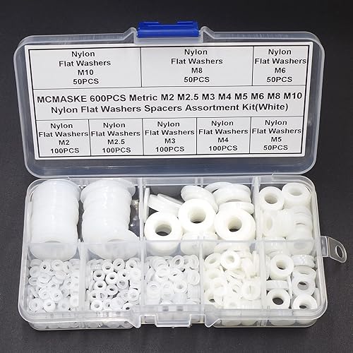 Miniatura 2 de MCMASKE 600 piezas métricas M2 M2.5 M3 M4 M5 M6 M8 M10 arandelas planas de nailon espaciadores arandelas de plástico Kit surtido (blanco)