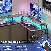 Vista 44 de Escritorio en forma de L de 53 pulgadas, escritorio para juegos en forma de L con tomas de corriente y luces LED, escritorio para computadora