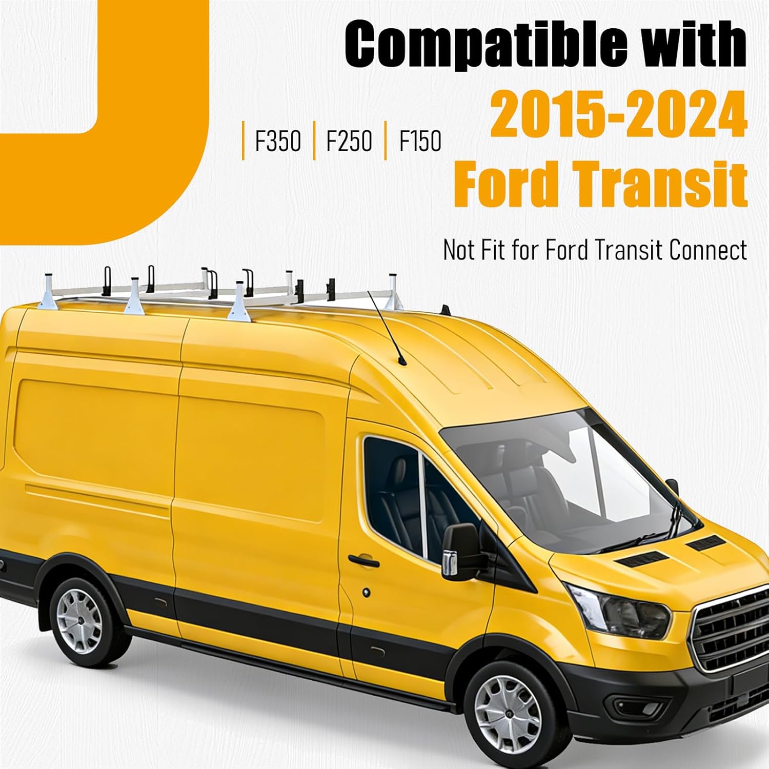 Cargo Van Roof Ladder Rack Fit for 2015-2024 Ford Transit 150 250 350, 54" Heavy Duty Van Ladder Roof Rack 800 Lbs Load Capacity with 3 Crossbars
