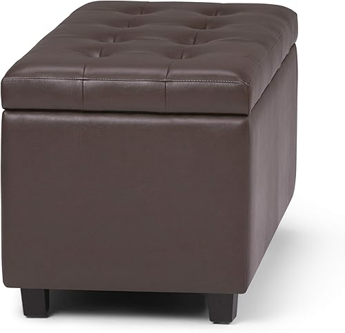 Miniatura 9 de SIMPLIHOME Cosmopolitan - Otomana rectangular de almacenamiento de 34 pulgadas de ancho en piel sintética vegana marrón chocolate, montada, para