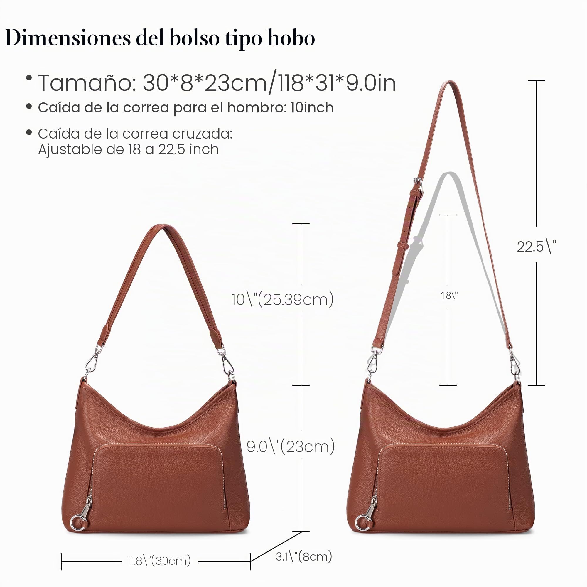 befen Bolsos Hobo de Piel Auténtica para Mujer, Antirrobo, con Cartera RFID Integrada, Bolso de Bandolera y Hombro