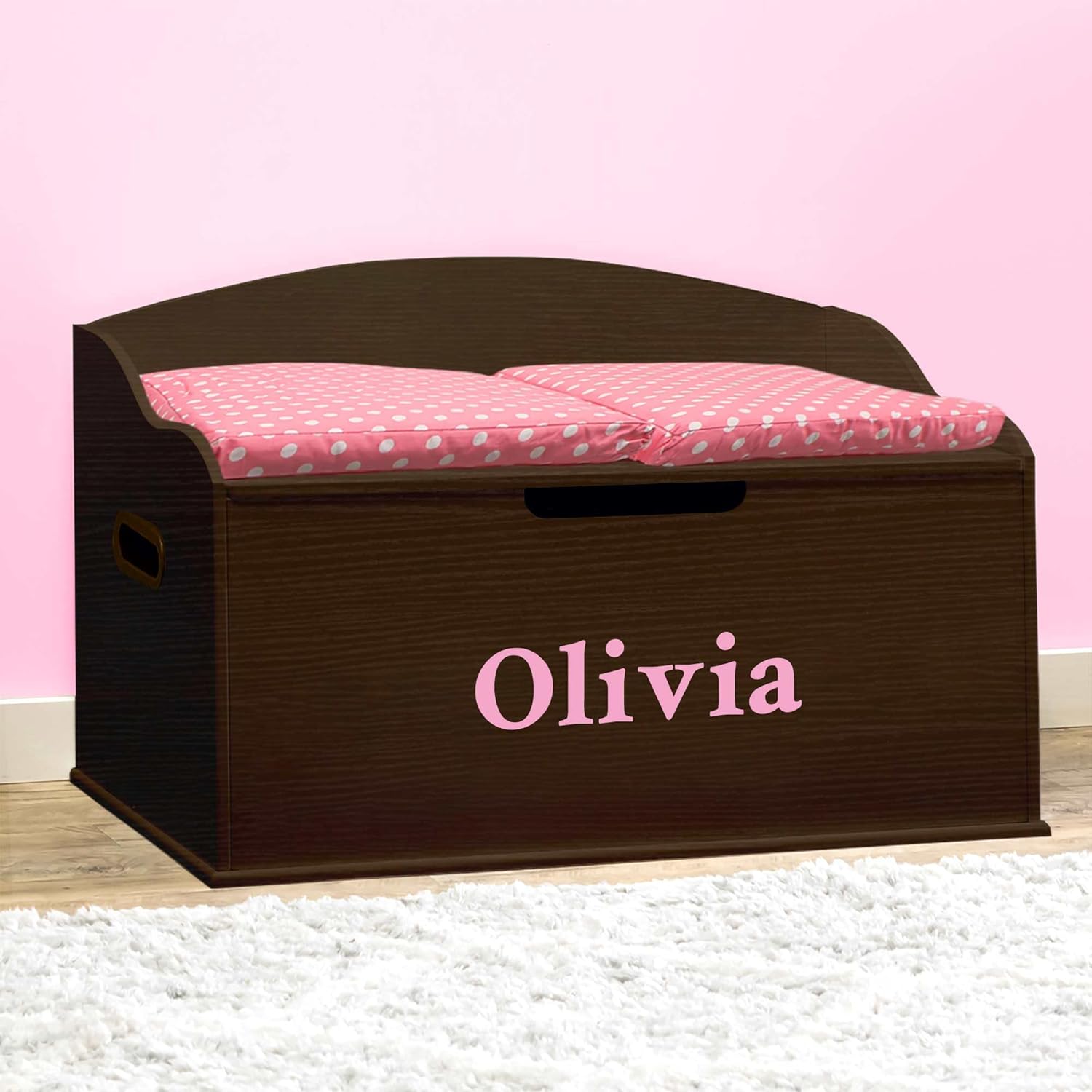 DIBSIES Personalized Creative Wonders Toy Box, Signature Series for Girls, 30 x 19.25 x 18 inches, Soft-Close Lid (Espresso)