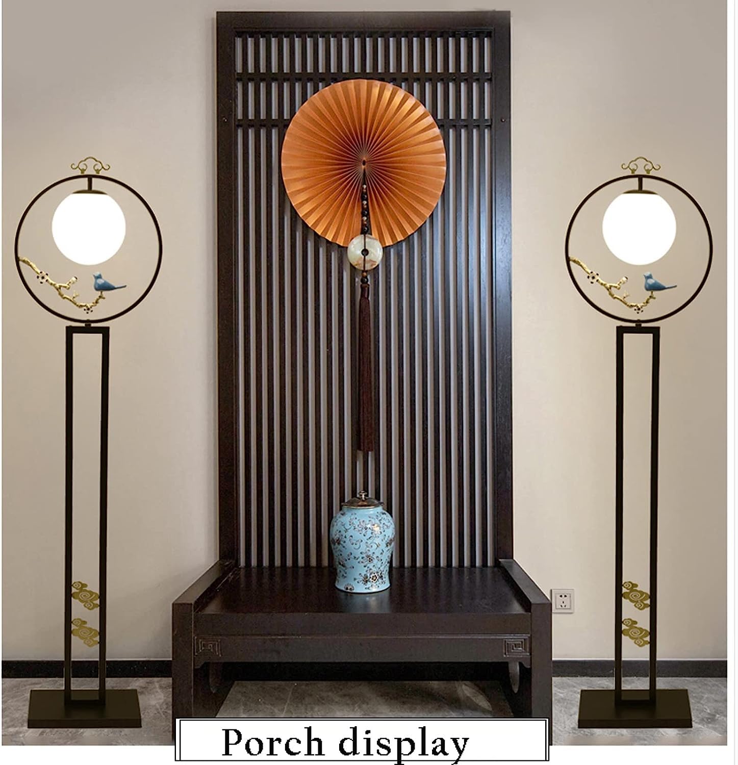 Lampa podłogowa do salonu, japońska żelazna lampa podłogowa, kreatywna lampa podłogowa w kształcie śliwki ptak kwiat kryształowy klosz lampy podłogowe do salonu sypialni