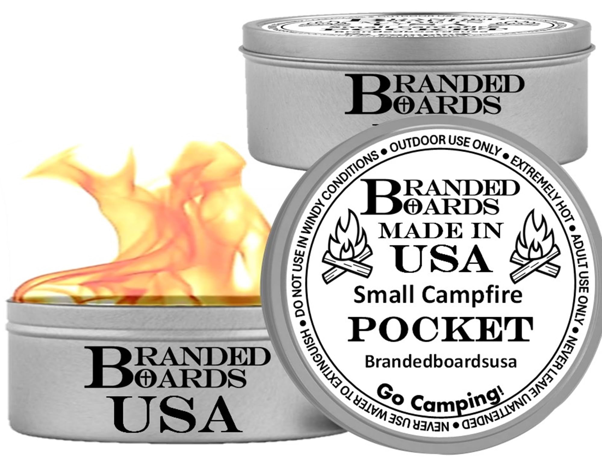 Branded Boards | Fabriqué Aux États-Unis | Mini Feu De Camp Portable Dans Une Boîte | Réutilisable Et Jusqu'à 5 Heures De Combustion | Cadeaux De Pique-nique S'Mores Cadeaux Bushcraft Camping Survie