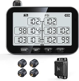 GUTA RV Tire Pressure Monitoring System, RV TPMS with 4 Sensors, 6 Alert Modes, Signal Booster, Power Saving Display, Long Sensing Distance, for 3 Trailers (T1/T2/T3), for Camper, Motor Homes