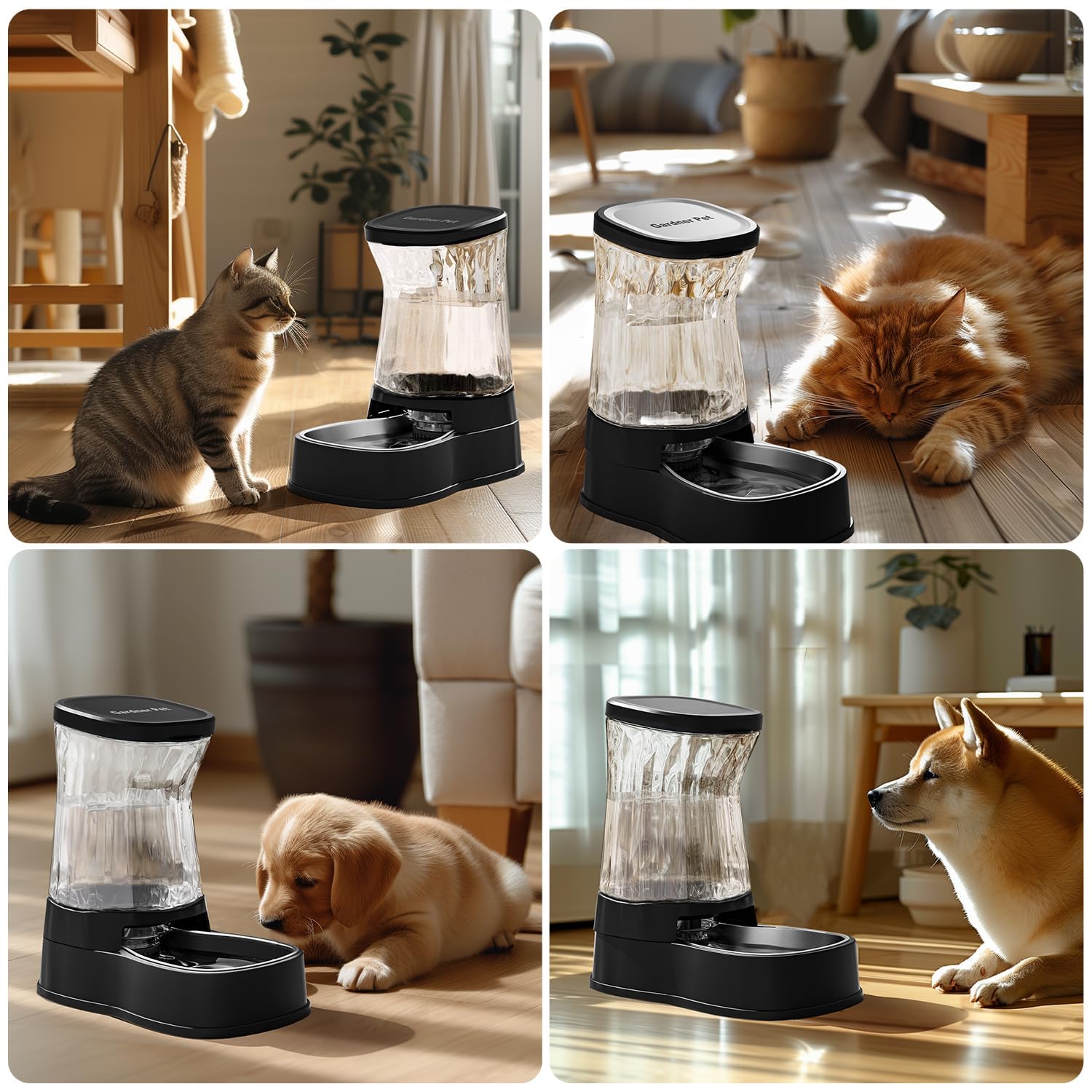 Gardner Pet 3.85L Dispenser Acqua per Gatti e Cani, Ciotola in Acciaio Inox, Distributore Acqua a Gravità Senza Corrente, Abbeveratoio Senza BPA, Con Filtro, Grigio Scuro