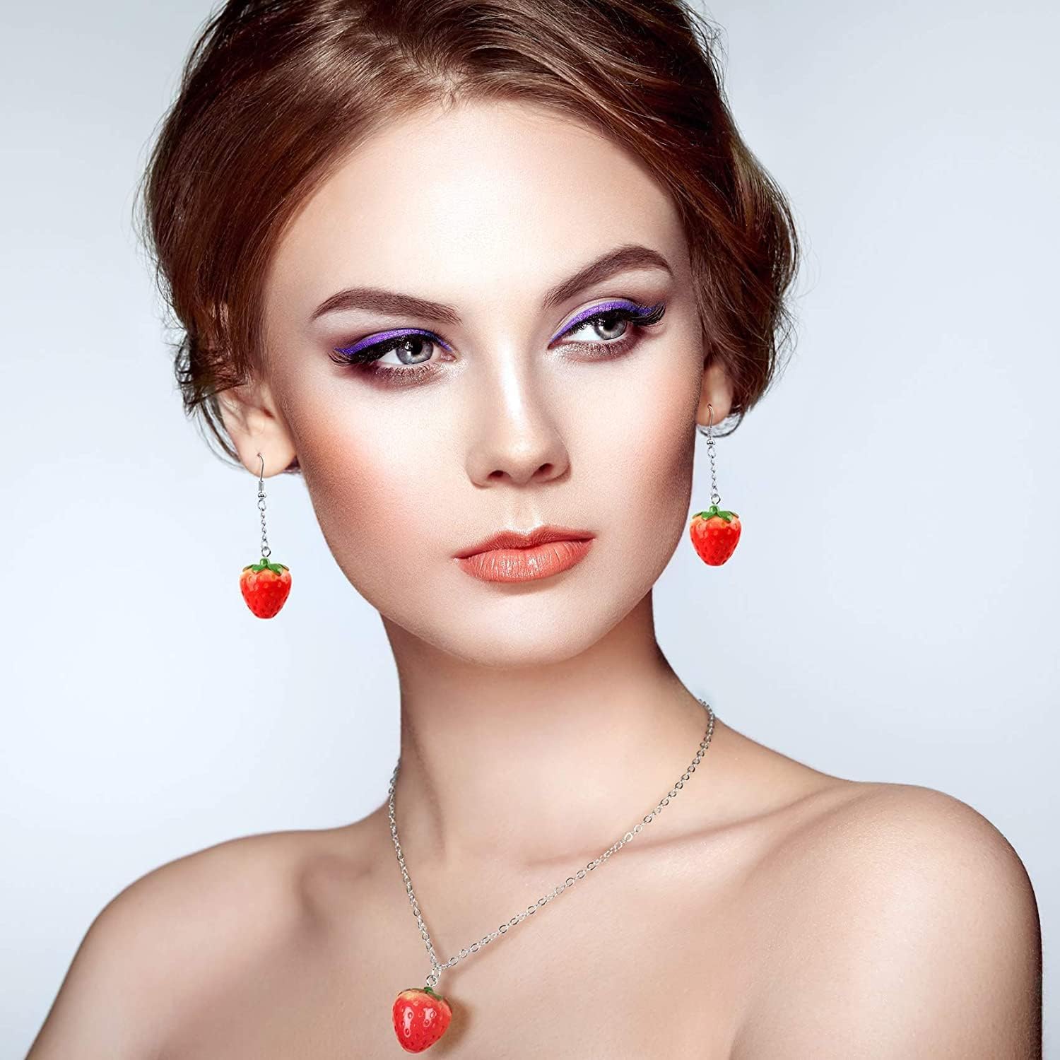 CJIAYUJEW 3D Simulated Fruit Strawberry Acrylic Necklace Earring Set. Cute Stereoscopic Red Strawberry Dangle Necklace Earring Set - Image 5