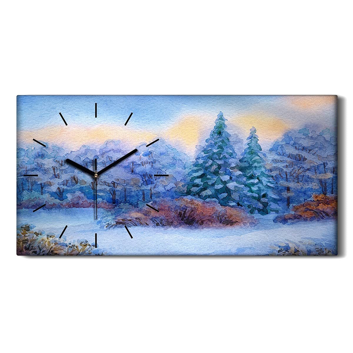 Horloge sur toile sans tic-tac déco murale zen forêt de neige aquarelle pour dormir