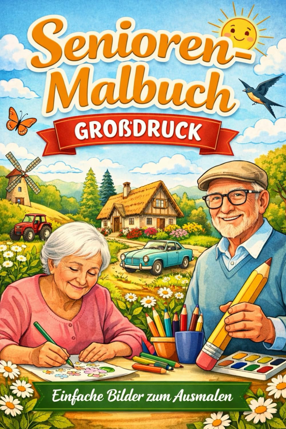 Senioren Malbuch GROßDRUCK: Einfache Bilder zum Ausmalen für Erwachsene oder Senioren