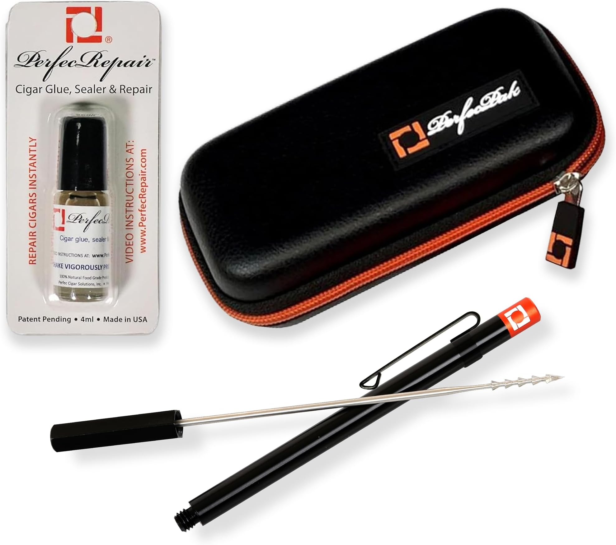 PerfecDraw Precision Cigar Draw Enhancer & Nubber 5”, PerfecPunch & Stand, Triple-Punch Cigar Cutter & Stand, and PerfecRepair Cigar Repair Glue & Crack Sealer, Works Essentially on All Cigar Sizes