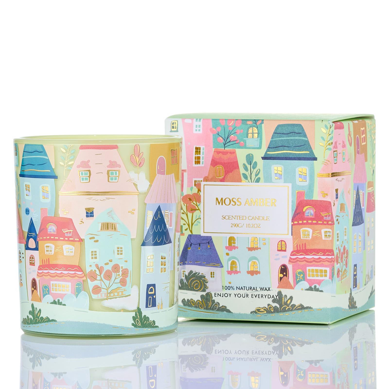 M&SENSE Bougie Parfumée Graffiti Architectural Dessiné À La Main|Mousse Ambre Scent |290g En Cire De Soja Naturelle (55H De Combustion)|Bougies de Décoration D'Intérieur