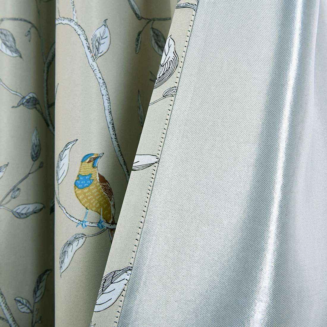 Soft Linen Touch Colorful Funny Birds Twig Printed Farmhouse Kitchen Curtain Tie up Adjustable Balloon Rod Pocket Window Treatmet Roman Shades Tiebacks for Cafe Drapes, 47" x 55", Light Green