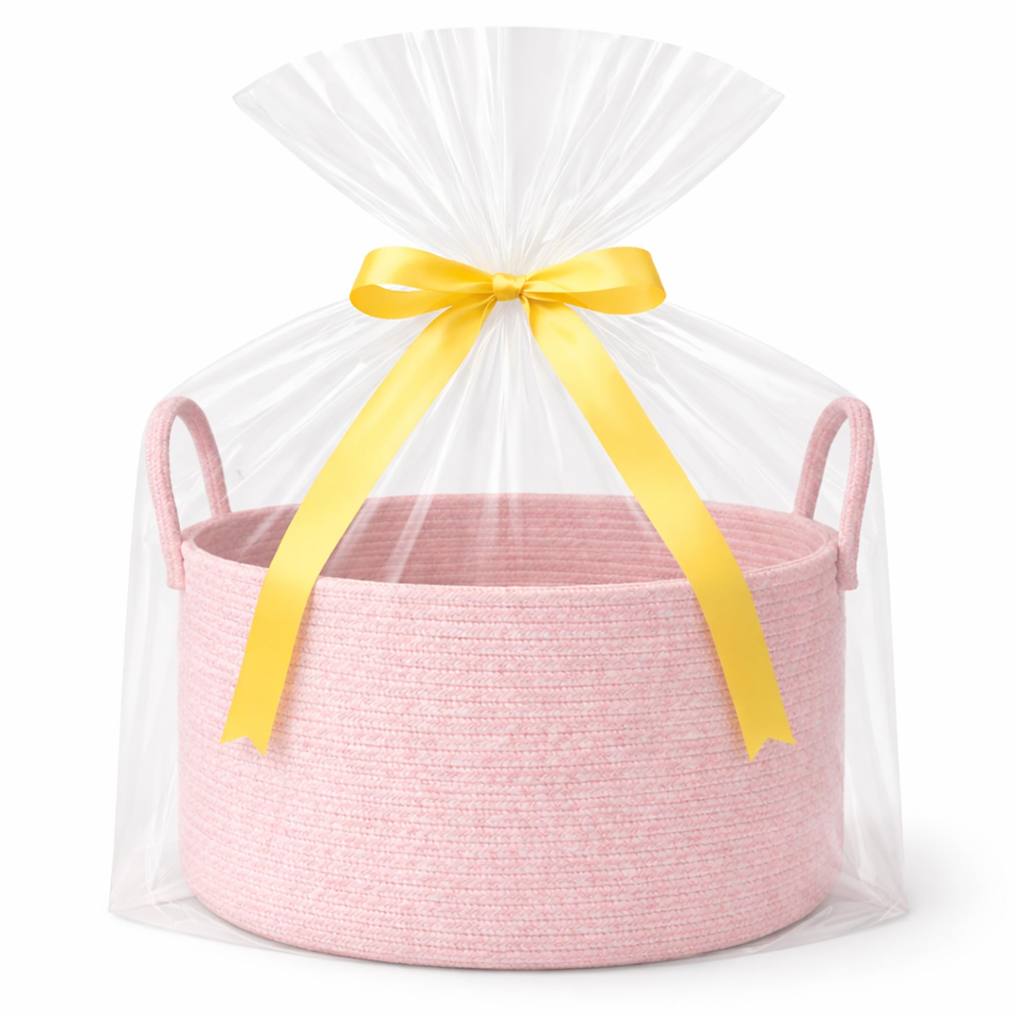 Photo 1 of SweetMemo Large Gift Basket Empty to Fill Kit, Woven Rope Basket, Pink