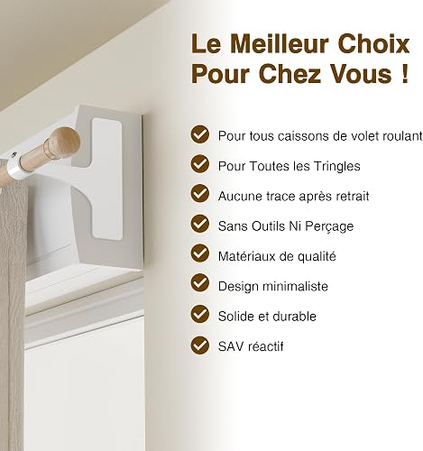 Support Tringle Rideaux Sans Perçage pour Coffre Volet Roulant - Fixation Autocollante, Convient aux Barres 19-28 mm, Lot de 2, Métal Résistant, Installation Facile - 6