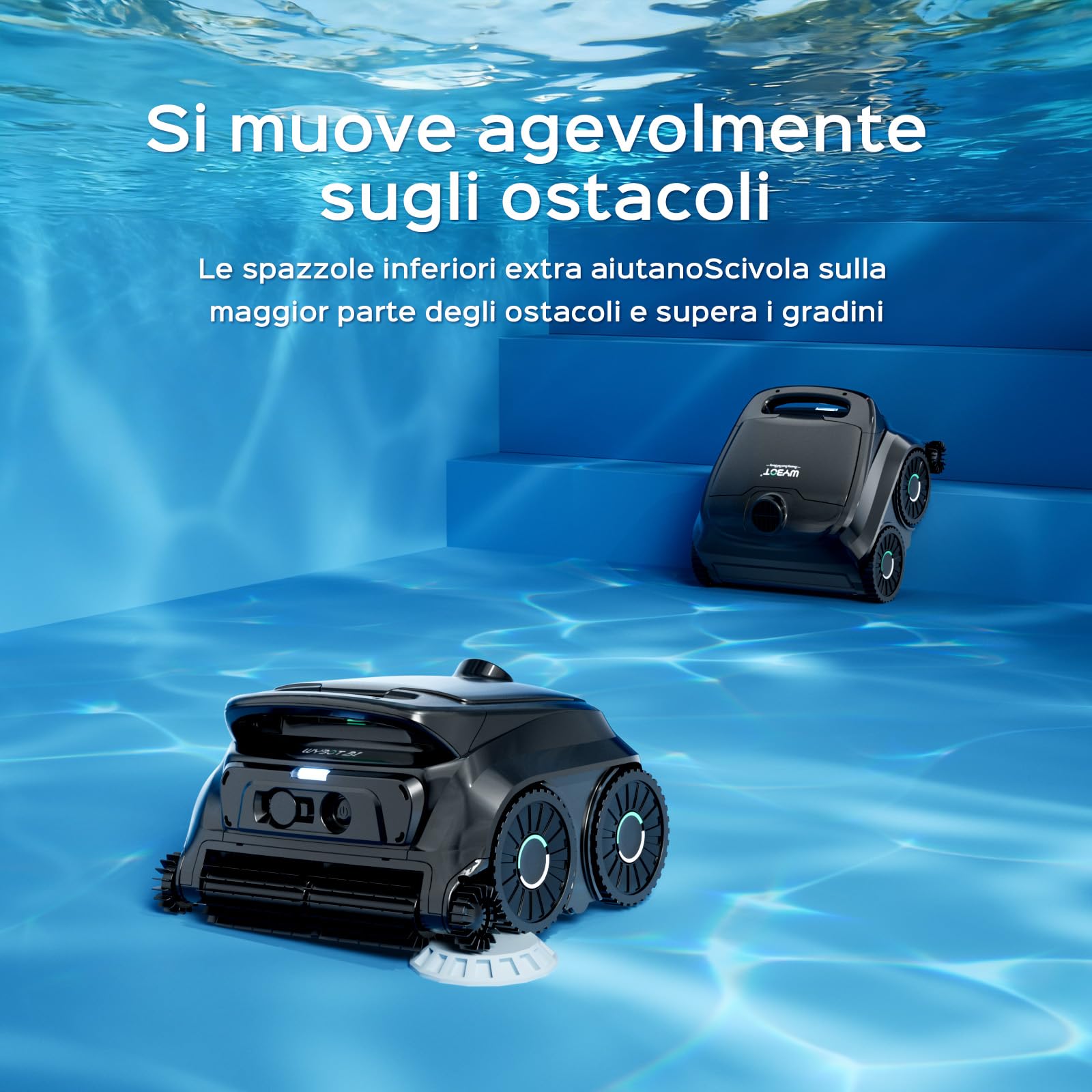 (Upgrade 2026) WYBOT B1 Robot Piscina Senza Fili Pareti e Fondo, Robot di Pulizia Intelligente, Autonomia 120 Min, con App, Due Spazzole Laterali, per Piscine Fuori Terra e Interrate Nero | Robot da piscina senza fili