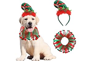 2PCS Dog Cat Christmas Costume with Elf Ears and Collar