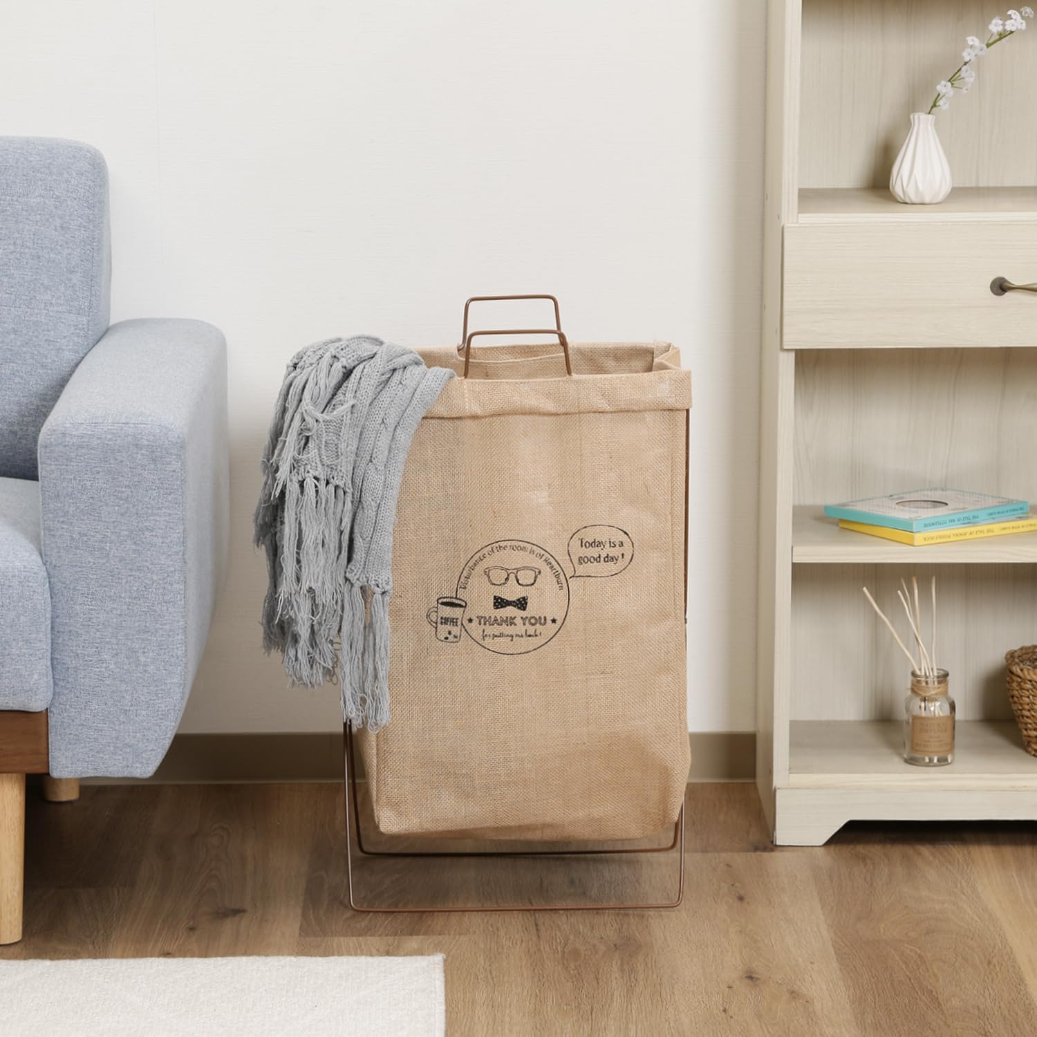 Fuji Boeki 32811 Laundry Basket, Width 14.6 inches (37 cm), Hemp, Foldable, Water Repellent Interior