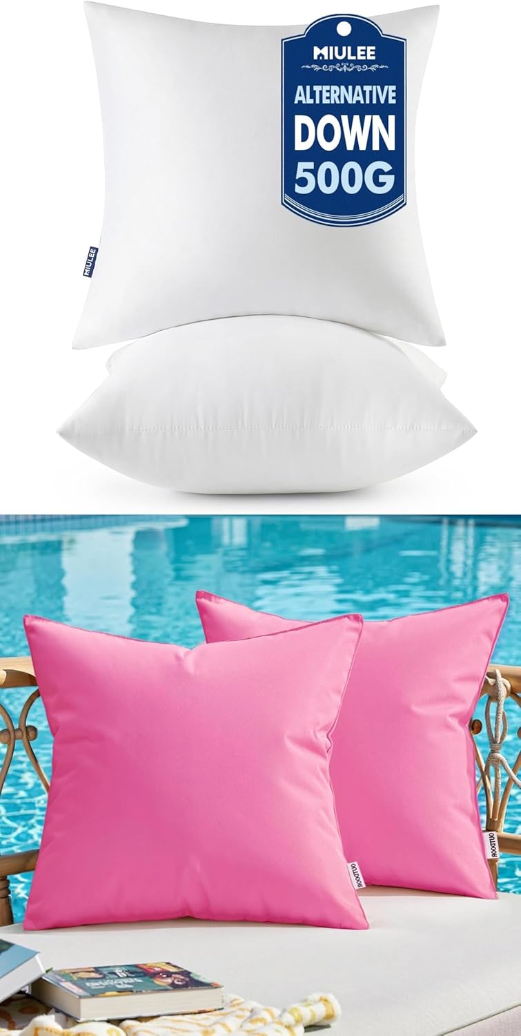 MIULEE 18x18 Inch Pack of 2 Throw Pillow Inserts 100% Virgin Fiber Filling Bundle Pink Throw Pillow Covers Decorative for Livingroom Bedroom Sofa Couch Bed