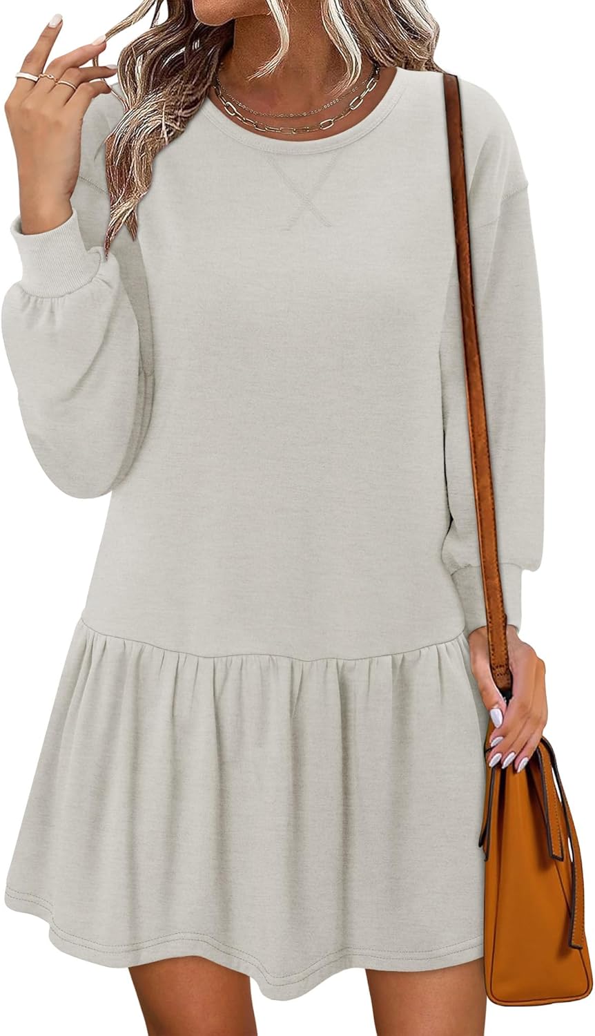 KISSMODA Womens Sweatshirt Dress Fall Long Sleeve Pullover Tops Patchwork Casual Mini Dresses - Image 3