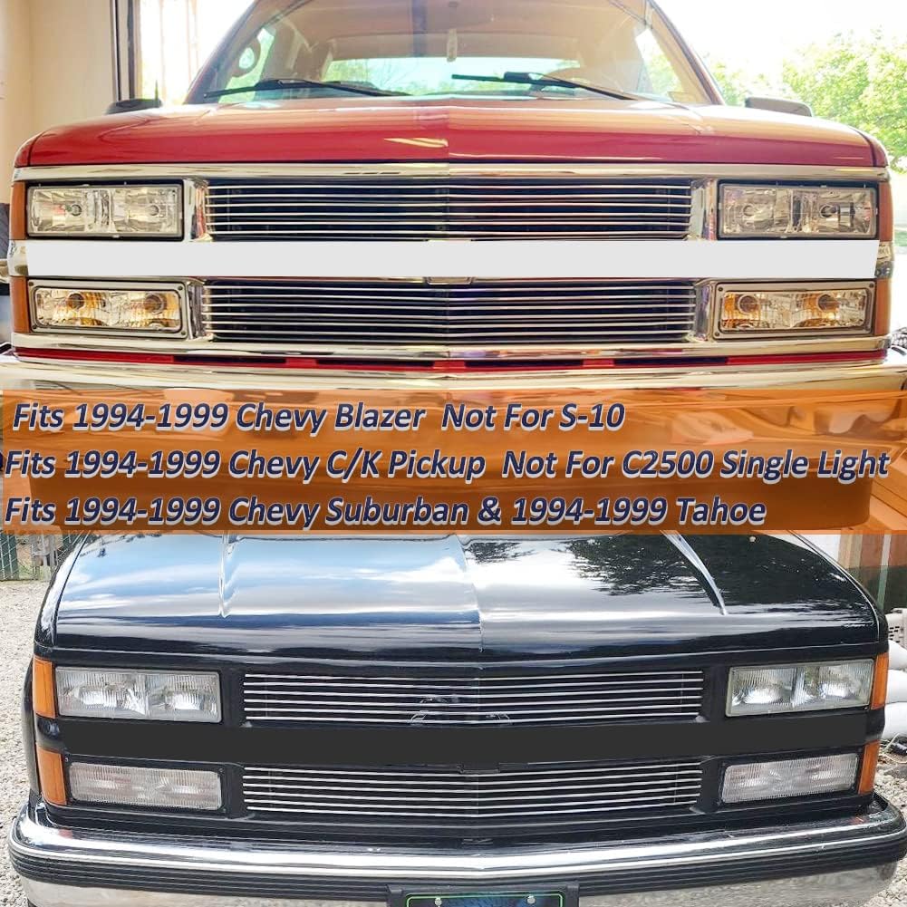 Front Grill fits Chevy C/K Pickup Suburban Tahoe 94 95 96 97 98 99 Polished Solid Aluminum Billet Grille Inserts 2pcs