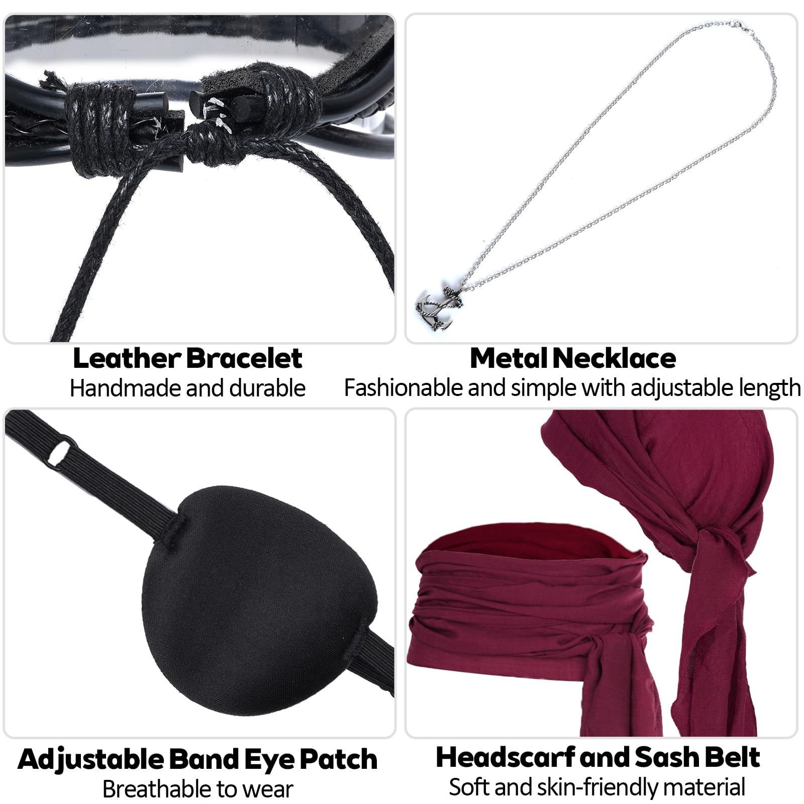 Qwrqwr 5 Pieces Pirate Costume Medieval Renaissance Outfit with Hat Jewellery Eye Patch Accessories for Halloween Party Carnival Cosplay Stage Performance (A) - Image 3
