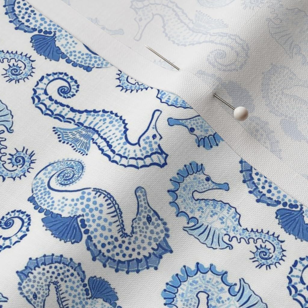 Spoonflower Fabric - Blue Seahorse Preppy Coastal Classic Beach Colorful Summer Nautical Printed on Petal Cotton Fabric Fat Quarter - Sewing Quilting Apparel Crafts Decor