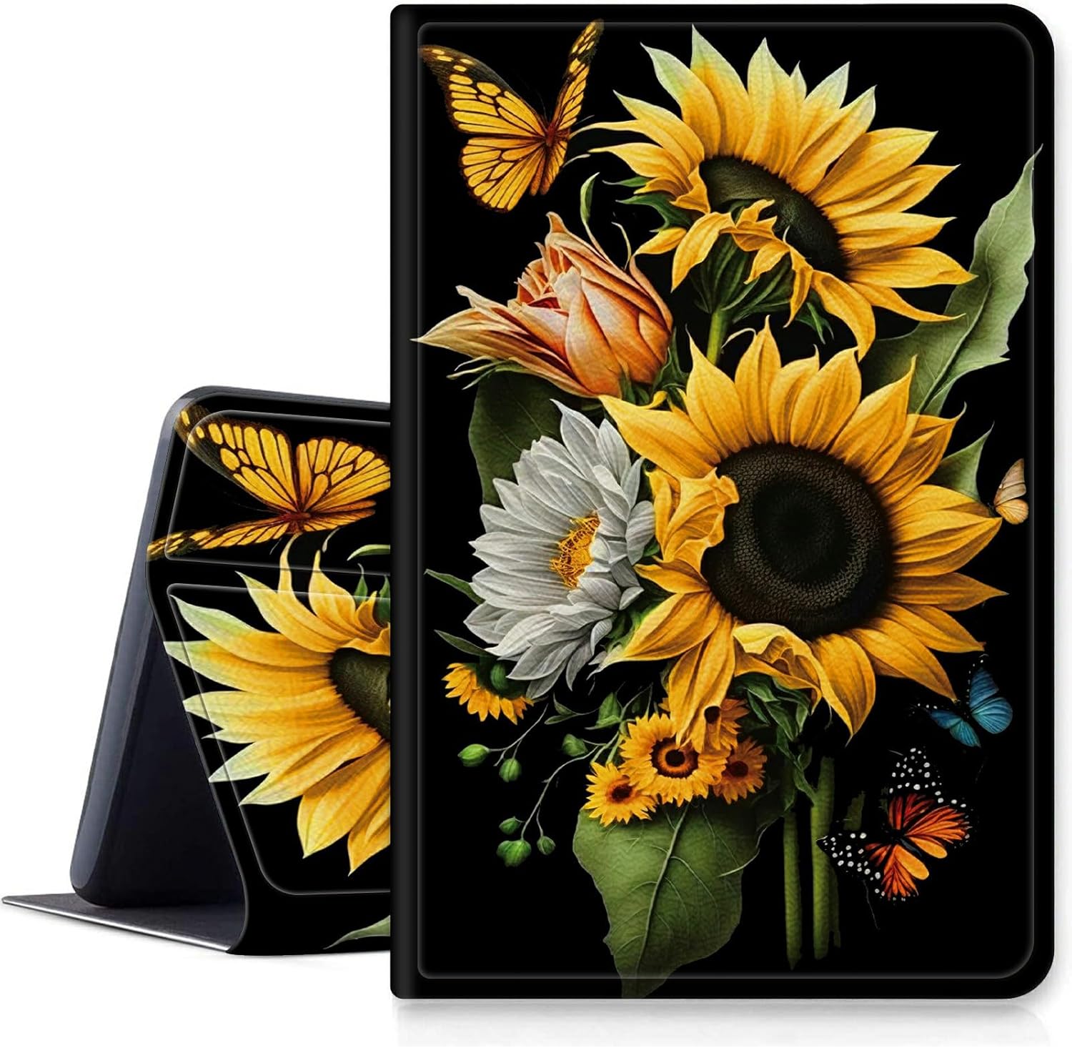 Sunflowers Butterfly Case for iPad 10th Gen 10.9 inch 2022 Release (Model Number: A2696 A2757 A2777), Shockproof PU Leather Folding Stand Case with Auto Sleep/Wake for ipad 10th 2022