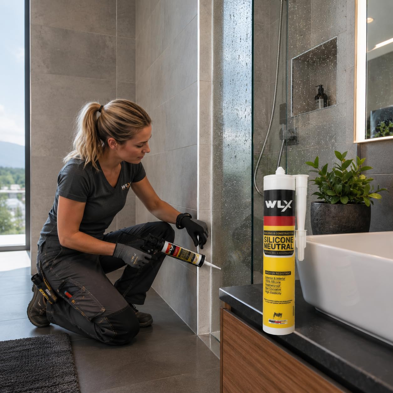 Silicone Neutro Trasparente - Resistente ai raggi UV, Antimuffa, Impermeabile - Sigillante per Bagno, Cucina, Finestra e Costruzione - 310ml (1)