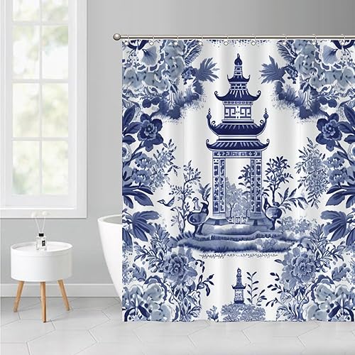 Miniatura 11 de Cortinas de ducha de baño con ganchos, 72 x 92 pulgadas, cortina de ducha de tela impermeable con diseño de flores y pájaros, cortina de ducha