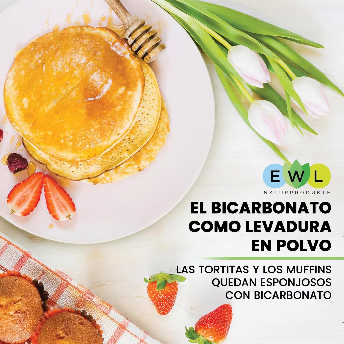 EWL Naturprodukte Bicarbonato de Sodio 900 g, Levadura en Polvo de alta Pureza y Calidad Alimentaria Alemana, Baking Soda