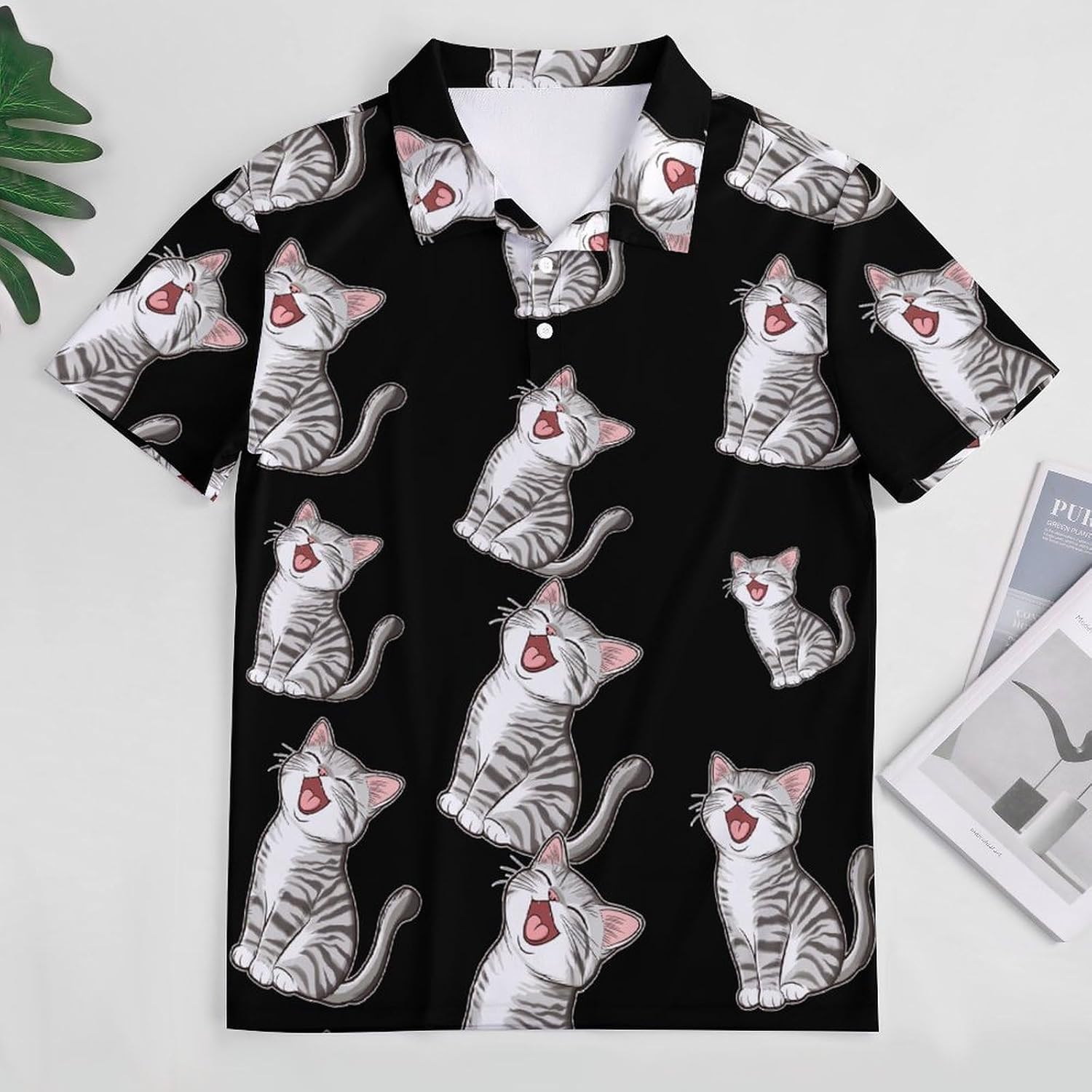 United States Shorthair Cat Men's Polo Golf Shirts Collared T-Shirt | short sleeve,three button,quick dry,machine washable,summer tee top