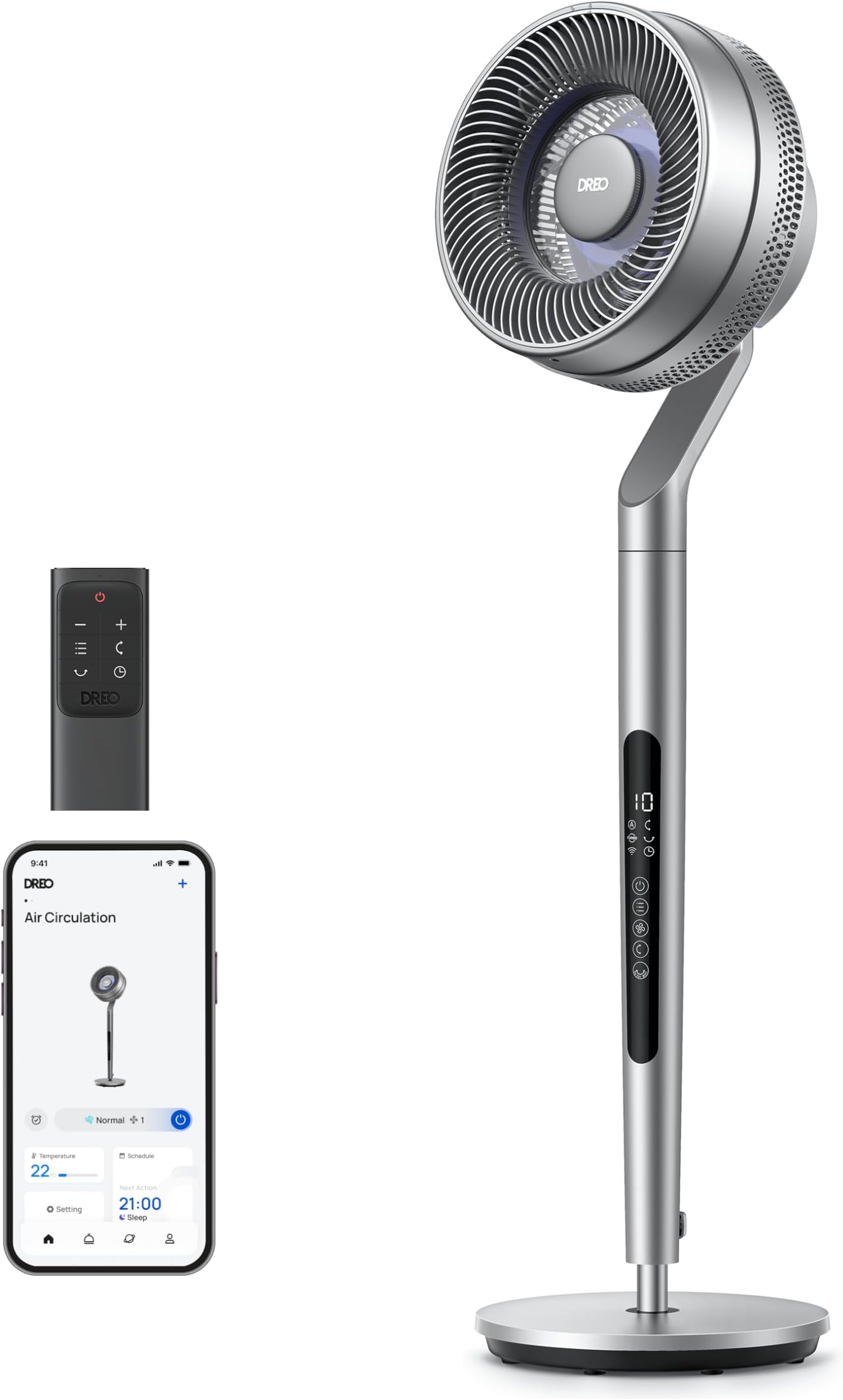 Pedestal Fan with Smart Control, 40-44" Adjustable Height, DC Quiet Fans for Bedroom, 120°+85° Omni-Directional Oscillating Fan, 100ft Airflow, 10 Speeds, 6 Modes, 12H Timer, 23db, Wi-Fi/Voice