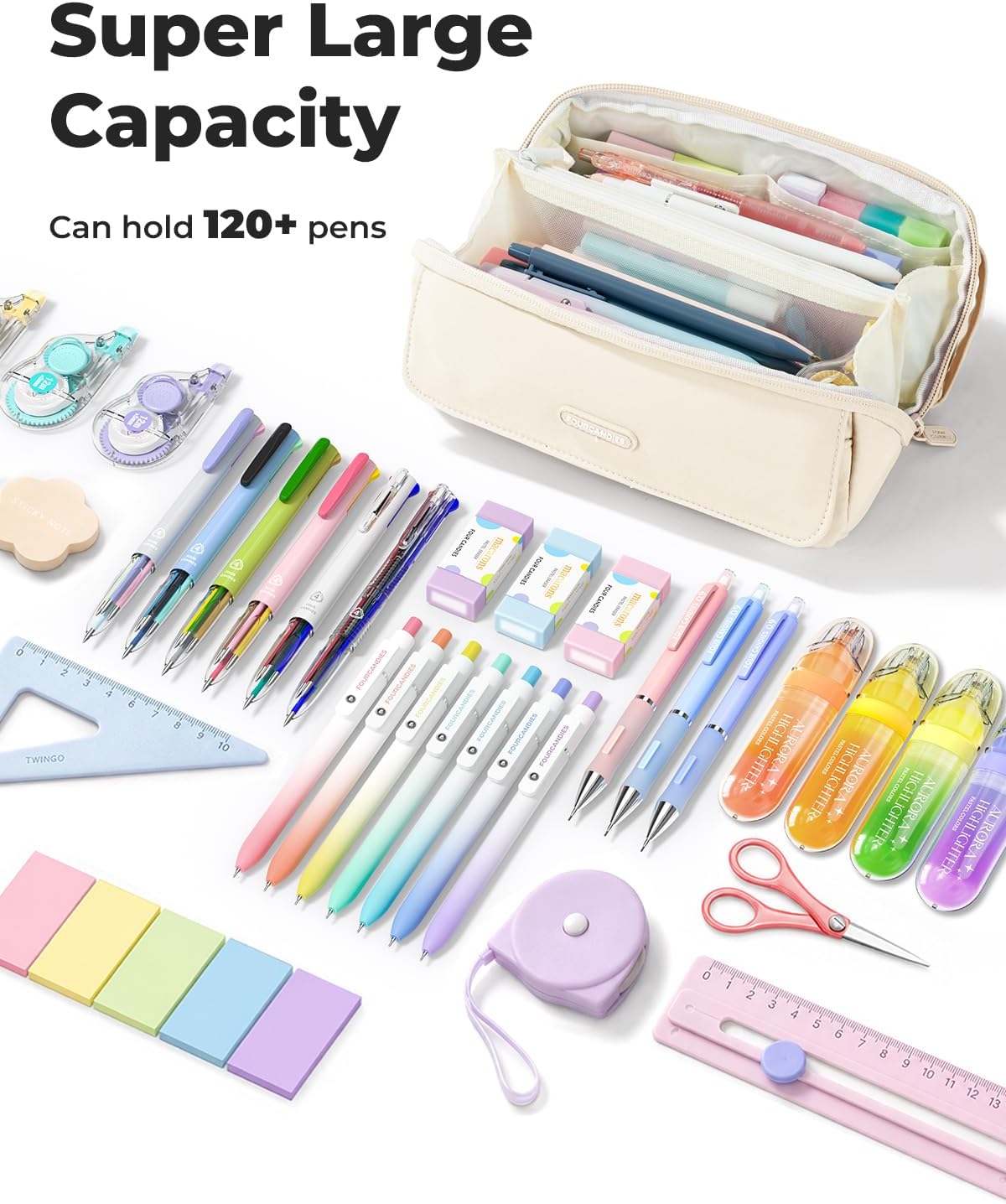 Four Candies Large Pencil Case, 5 Compartments Pen Organizer Pouch image 2