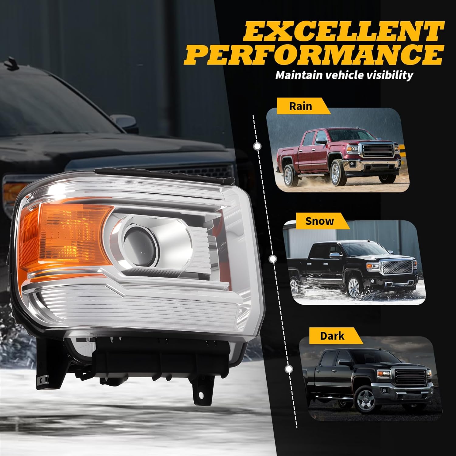 Driver Passenger Side Halogen Headlight Assembly Compatible with 2014-2018 Sierra 1500 2015-2019 2500HD 3500HD Front Left Right Headlamp GM2502390 GM2503390